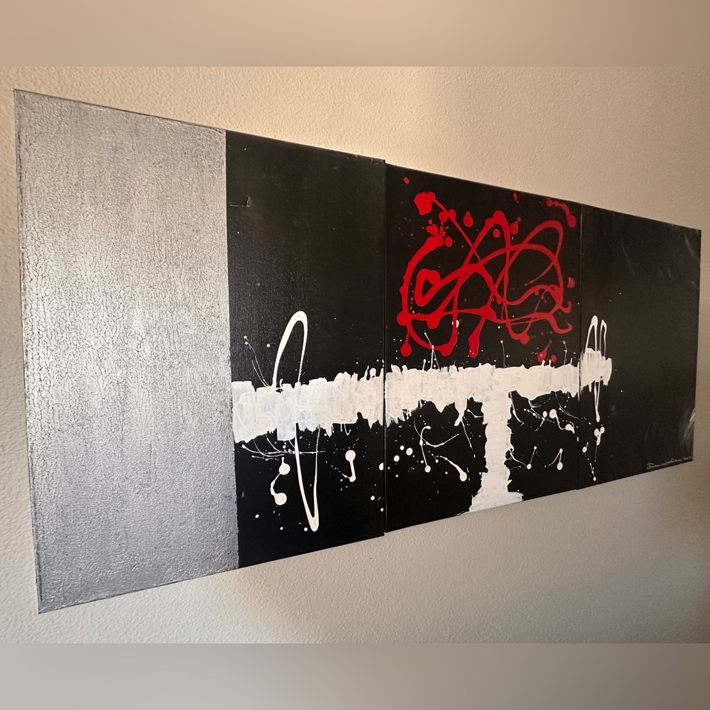 Abstract Black and Red Triptych Wall Art Canvas